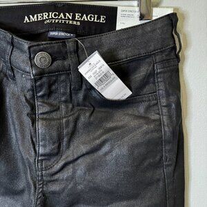 American Eagle Jeggings Black Leather Look Hi-Rise Stretch Skinny Sz 4 NWT